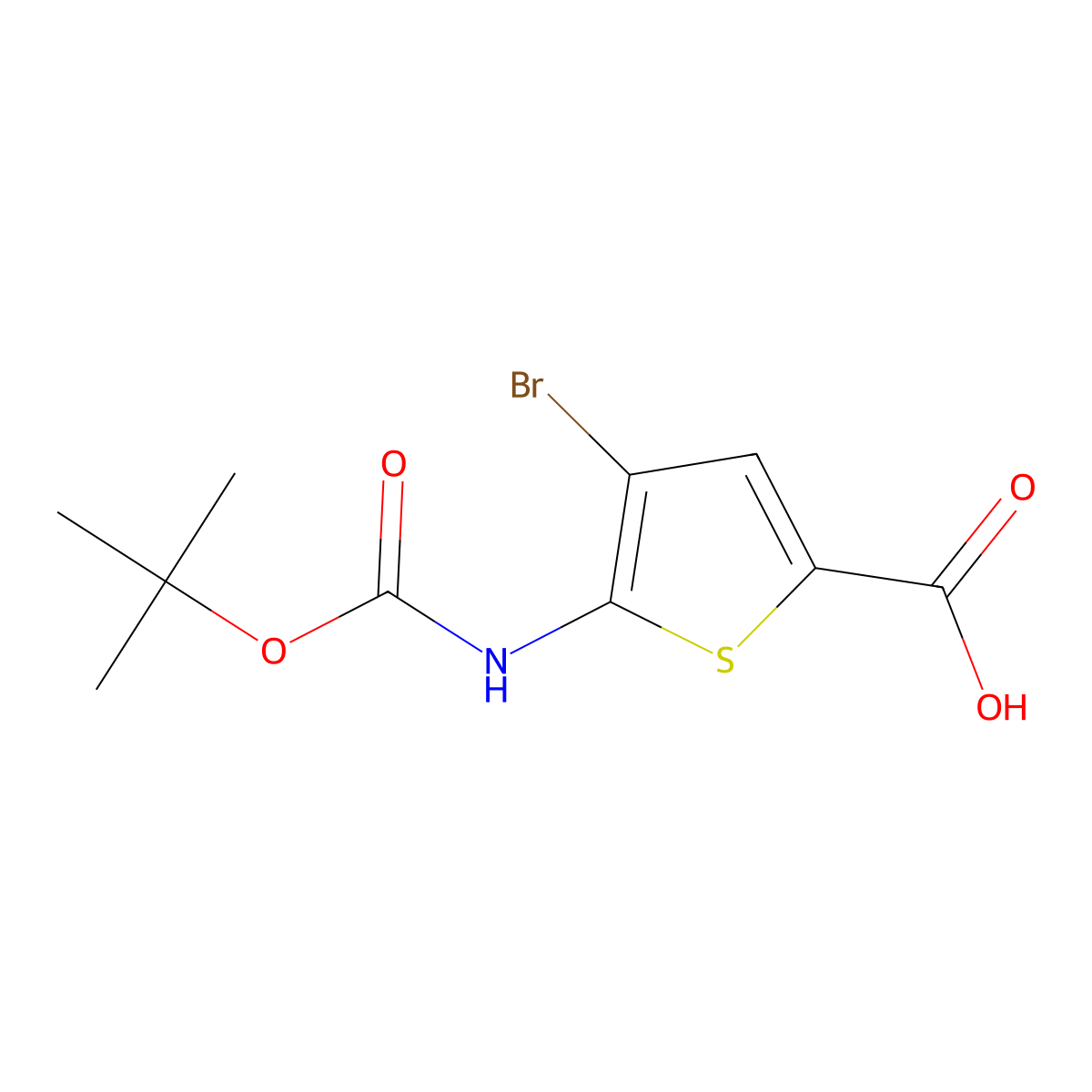 4-Bromo-5-{[(tert-butoxy)carbonyl]amino}thiophene-2-carboxylic acid molecular structure, CAS 2168562-82-9