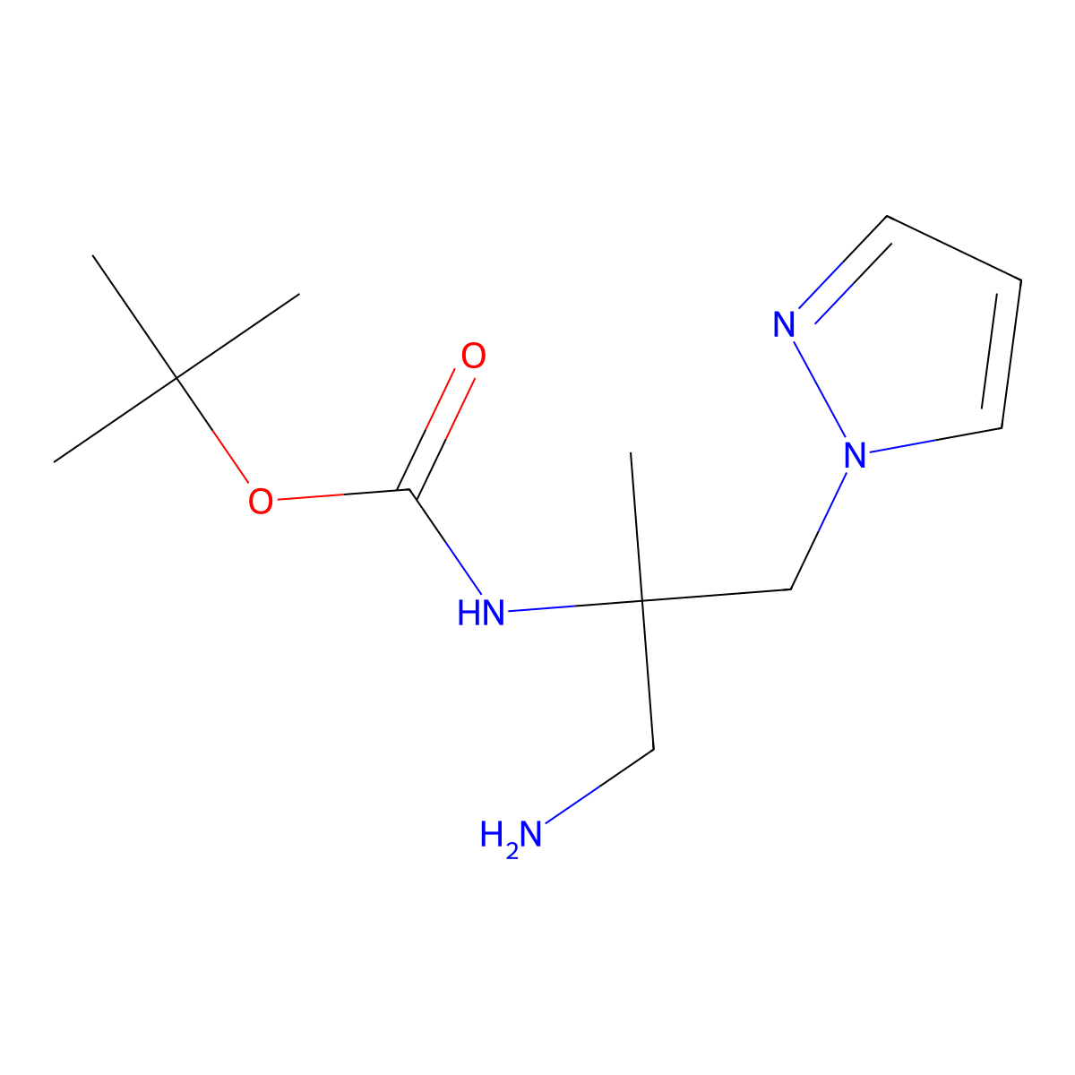 tert-butyl N-{1-amino-2-[(1H-pyrazol-1-yl)methyl]propan-2-yl}carbamate molecular structure, CAS 2168568-86-1