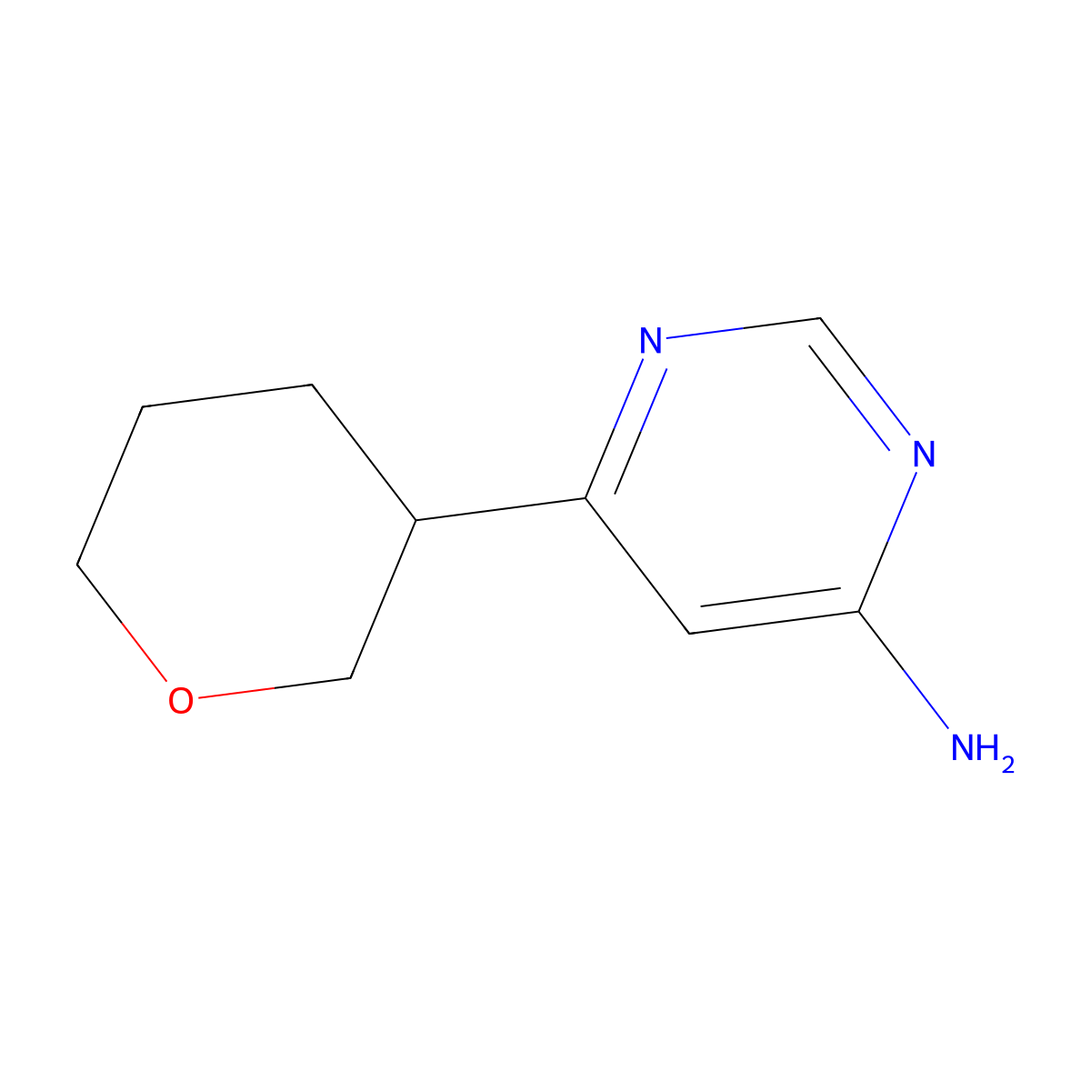 6-(tetrahydro-2H-pyran-3-yl)pyrimidin-4-amine molecular structure, CAS 2168574-49-8
