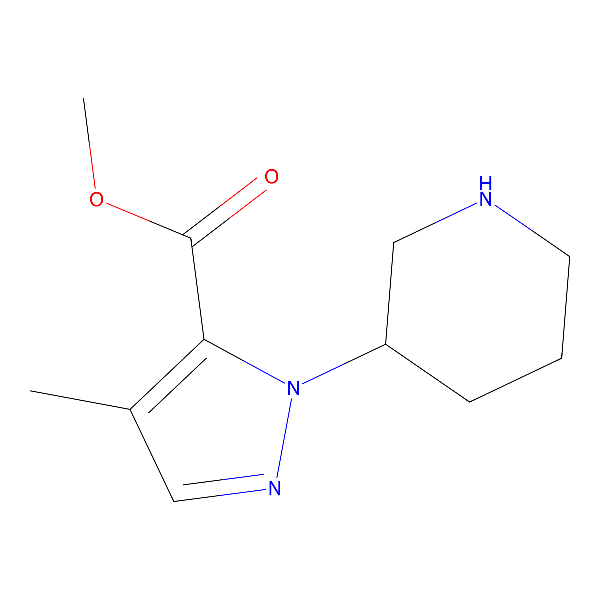 Methyl 4-methyl-1-piperidin-3-ylpyrazole-5-carboxylate molecular structure, CAS 2168647-53-6