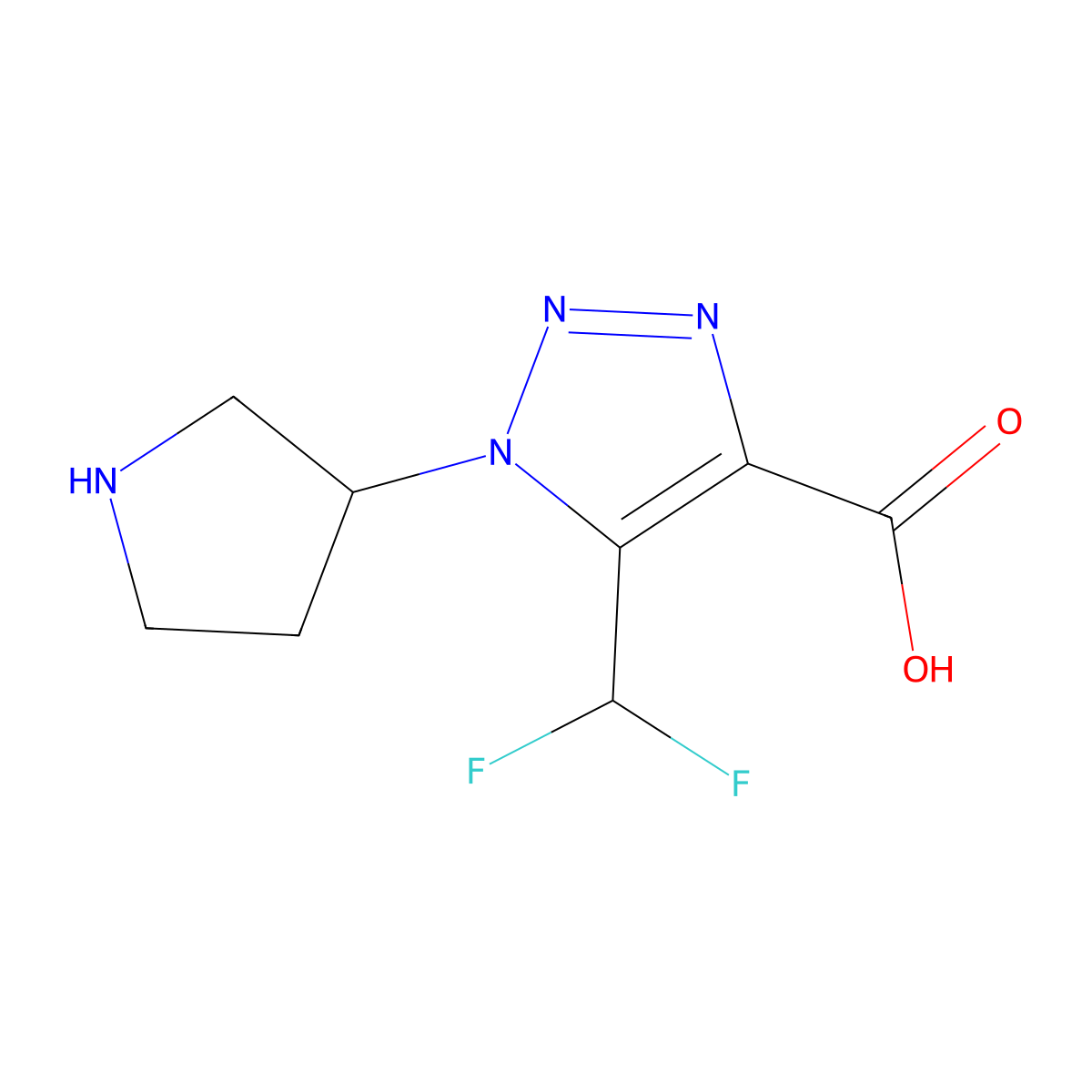 5-(difluoromethyl)-1-(pyrrolidin-3-yl)-1H-1,2,3-triazole-4-carboxylic acid molecular structure, CAS 2168649-08-7