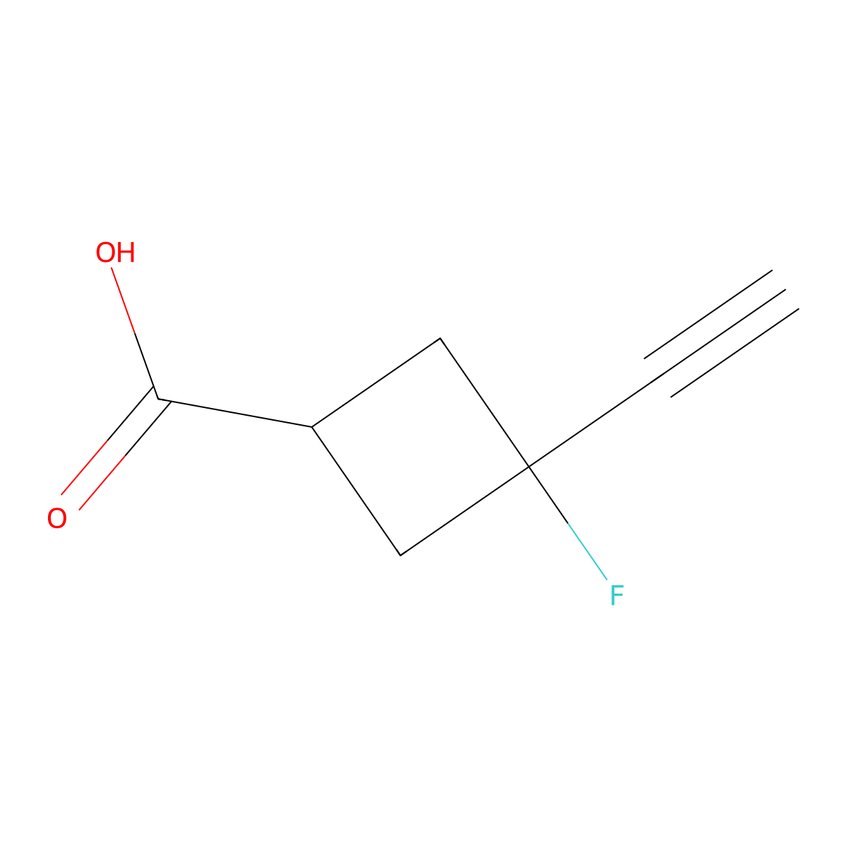 3-Ethynyl-3-fluorocyclobutane-1-carboxylic acid molecular structure, CAS 2168656-67-3