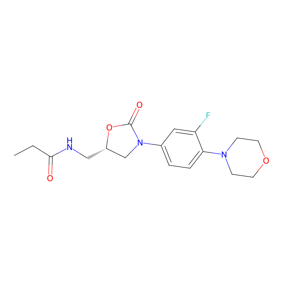 (S)-N-((3-(3-fluoro-4-morpholinophenyl)-2-oxooxazolidin-5-yl)methyl)propionamide molecular structure, CAS 216869-17-9
