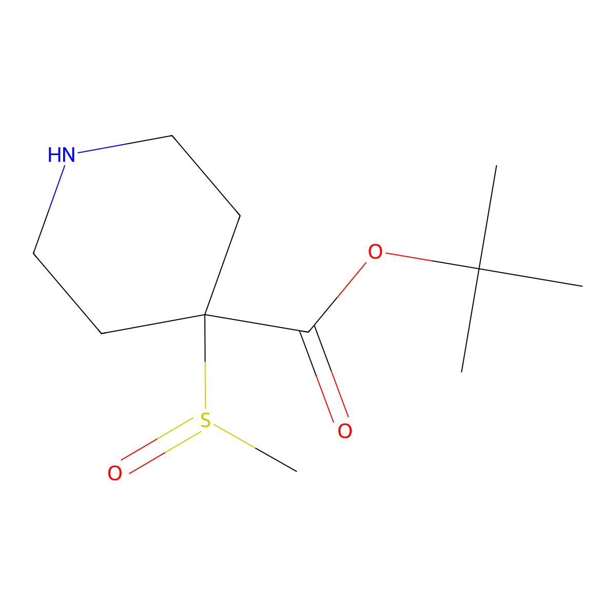 Tert-butyl 4-methanesulfinylpiperidine-4-carboxylate molecular structure, CAS 2168690-34-2