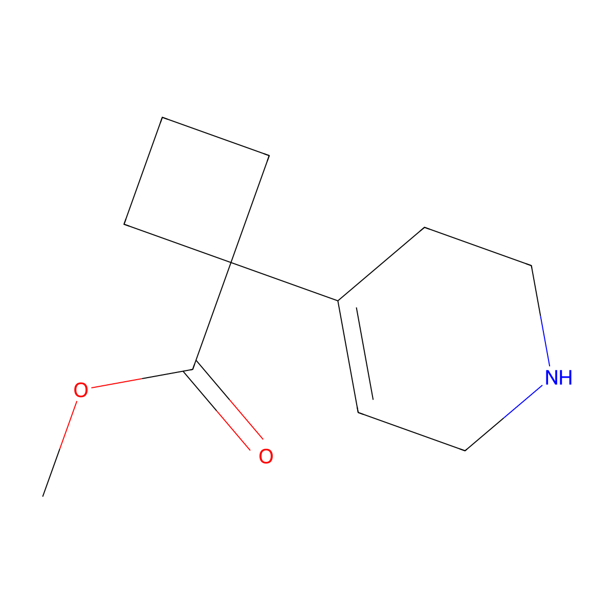 Methyl 1-(1,2,3,6-tetrahydropyridin-4-yl)cyclobutane-1-carboxylate molecular structure, CAS 2168719-77-3