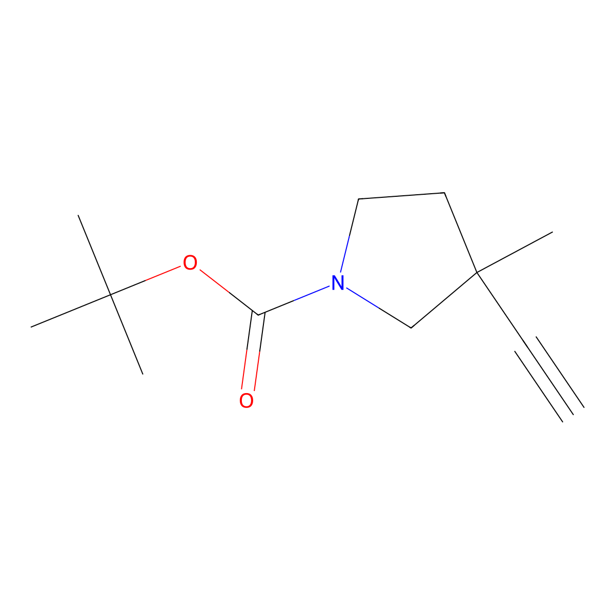 Tert-butyl 3-ethynyl-3-methylpyrrolidine-1-carboxylate molecular structure, CAS 2168736-71-6
