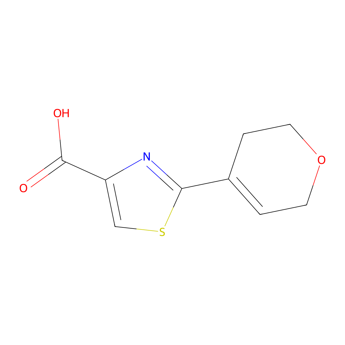 2-(3,6-dihydro-2H-pyran-4-yl)-1,3-thiazole-4-carboxylic acid molecular structure, CAS 2168775-71-9