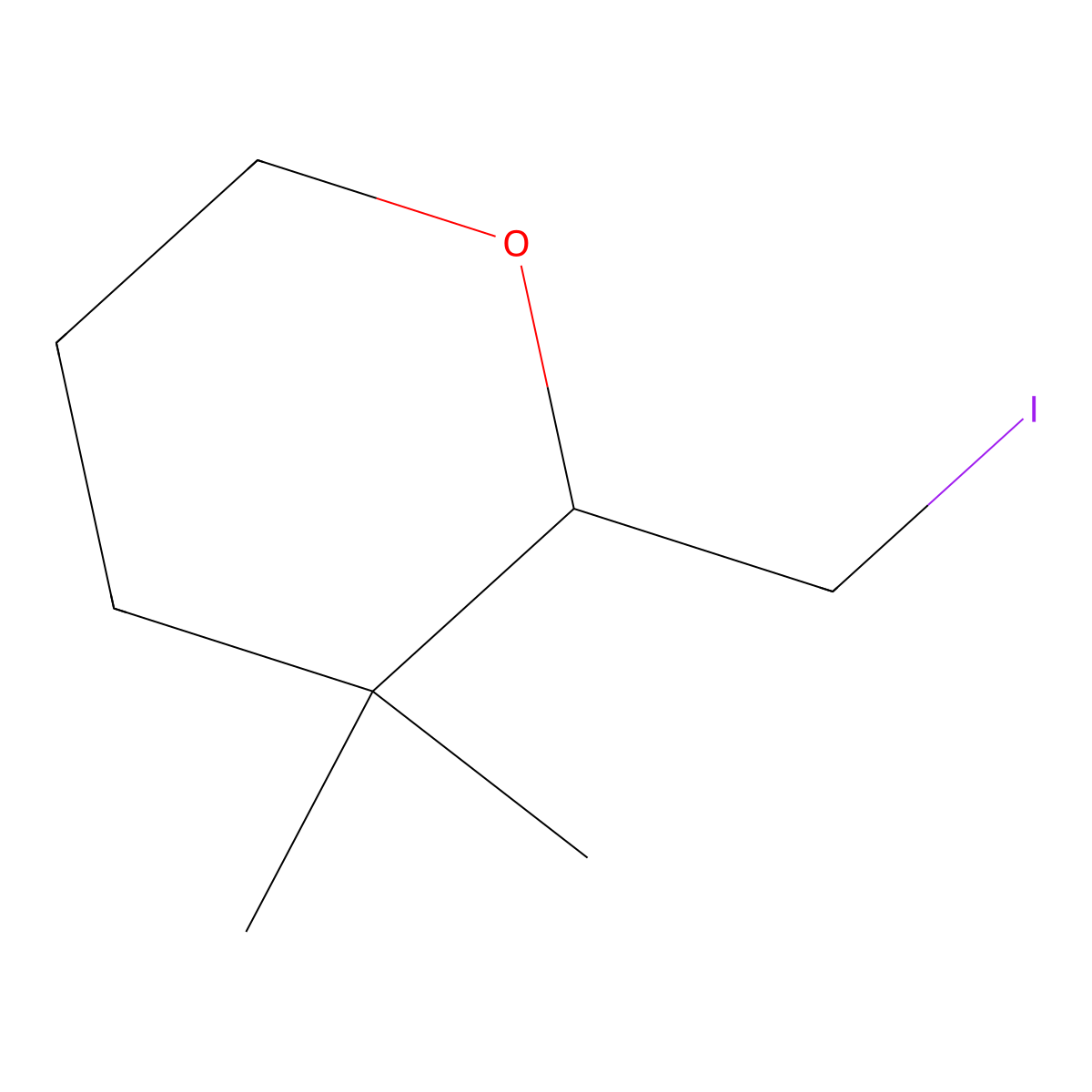 2-(Iodomethyl)-3,3-dimethyloxane molecular structure, CAS 2168778-07-0