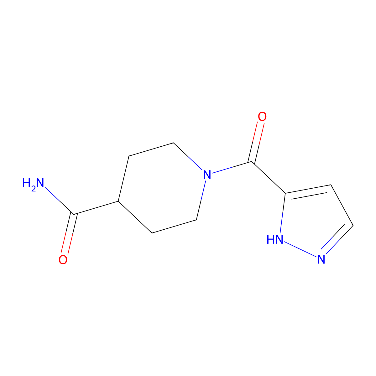 1-(1H-pyrazole-5-carbonyl)piperidine-4-carboxamide molecular structure, CAS 2168780-27-4