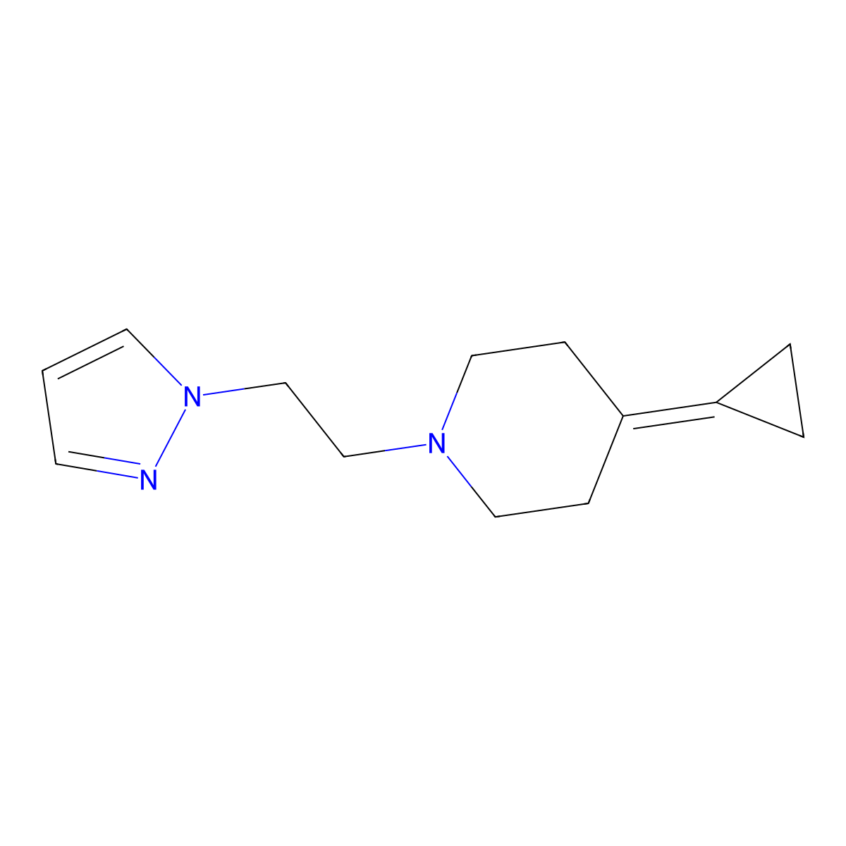4-cyclopropylidene-1-[2-(1H-pyrazol-1-yl)ethyl]piperidine molecular structure, CAS 2168801-03-2