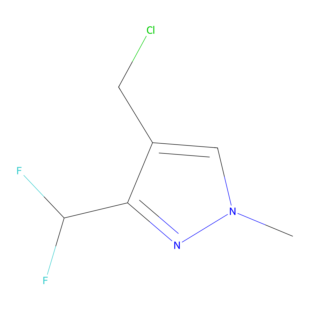 4-(chloromethyl)-3-(difluoromethyl)-1-methyl-1H-pyrazole molecular structure, CAS 2168817-17-0
