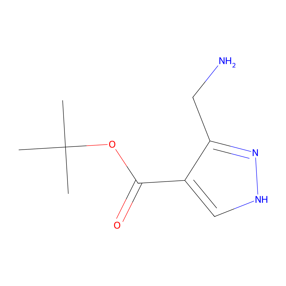 tert-butyl 3-(aminomethyl)-1H-pyrazole-4-carboxylate molecular structure, CAS 2168826-81-9