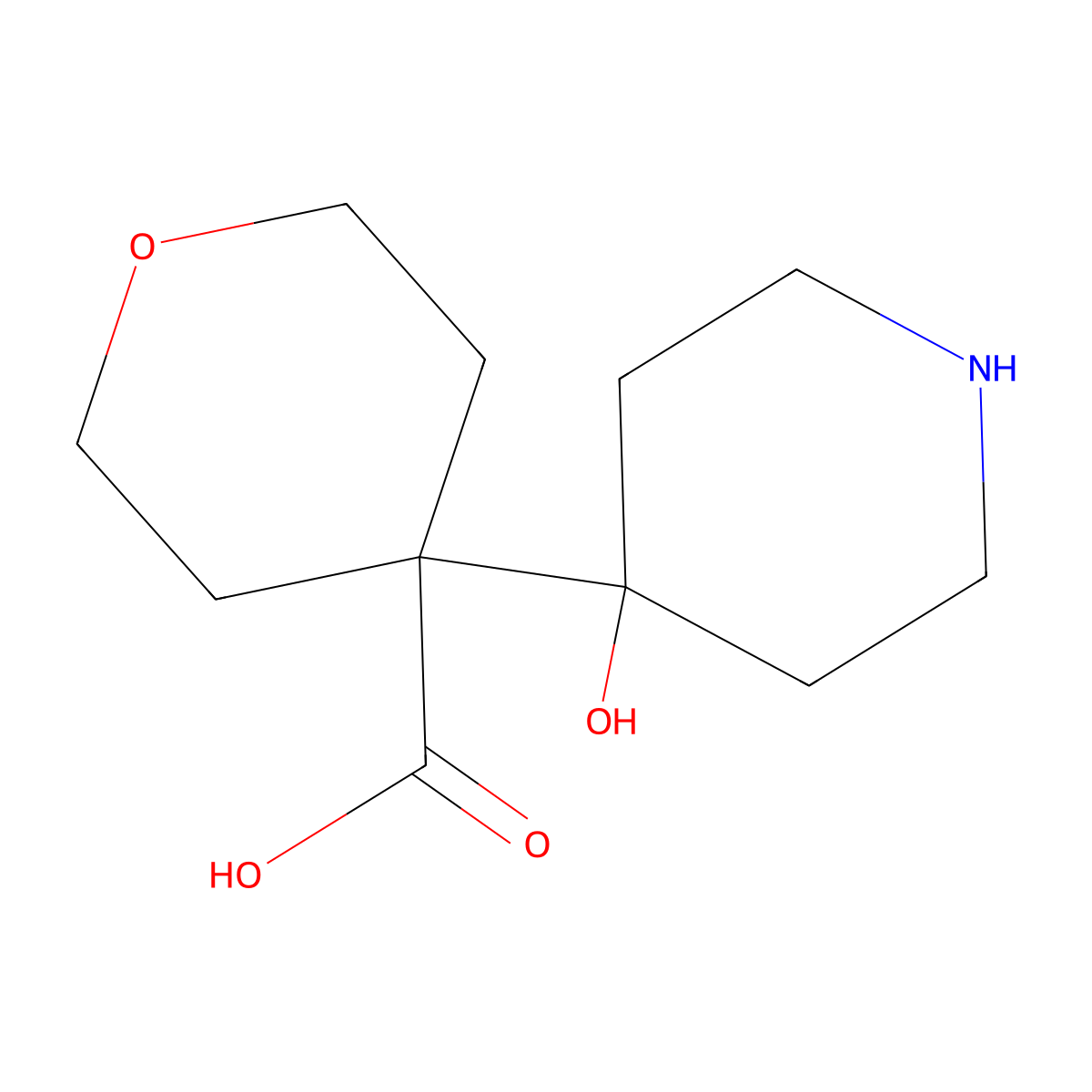 4-(4-Hydroxypiperidin-4-yl)oxane-4-carboxylic acid molecular structure, CAS 2168866-97-3