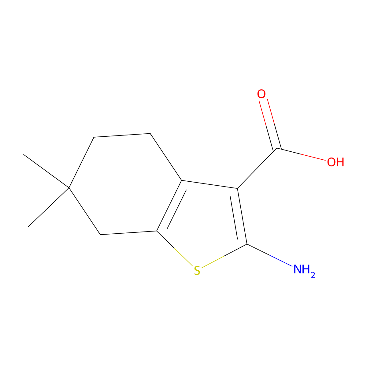 2-Amino-6,6-dimethyl-4,5,6,7-tetrahydrobenzo[b]thiophene-3-carboxylic acid molecular structure, CAS 2168871-05-2