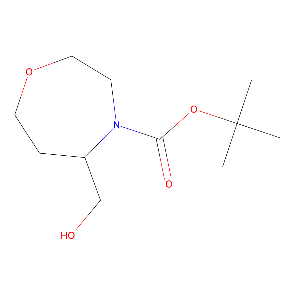 Tert-butyl 5-(hydroxymethyl)-1,4-oxazepane-4-carboxylate molecular structure, CAS 2168872-94-2