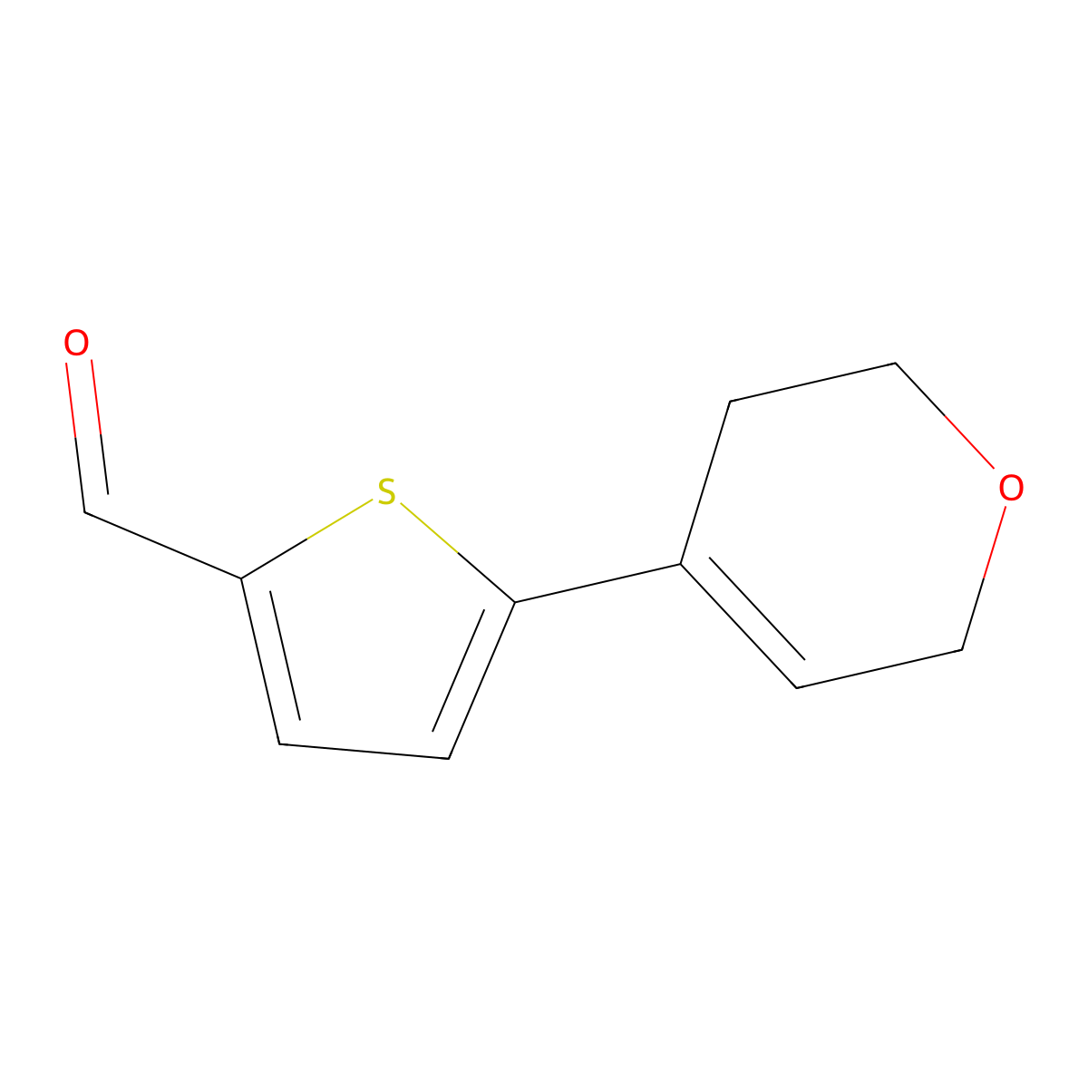 5-(3,6-dihydro-2H-pyran-4-yl)thiophene-2-carbaldehyde molecular structure, CAS 2168875-18-9