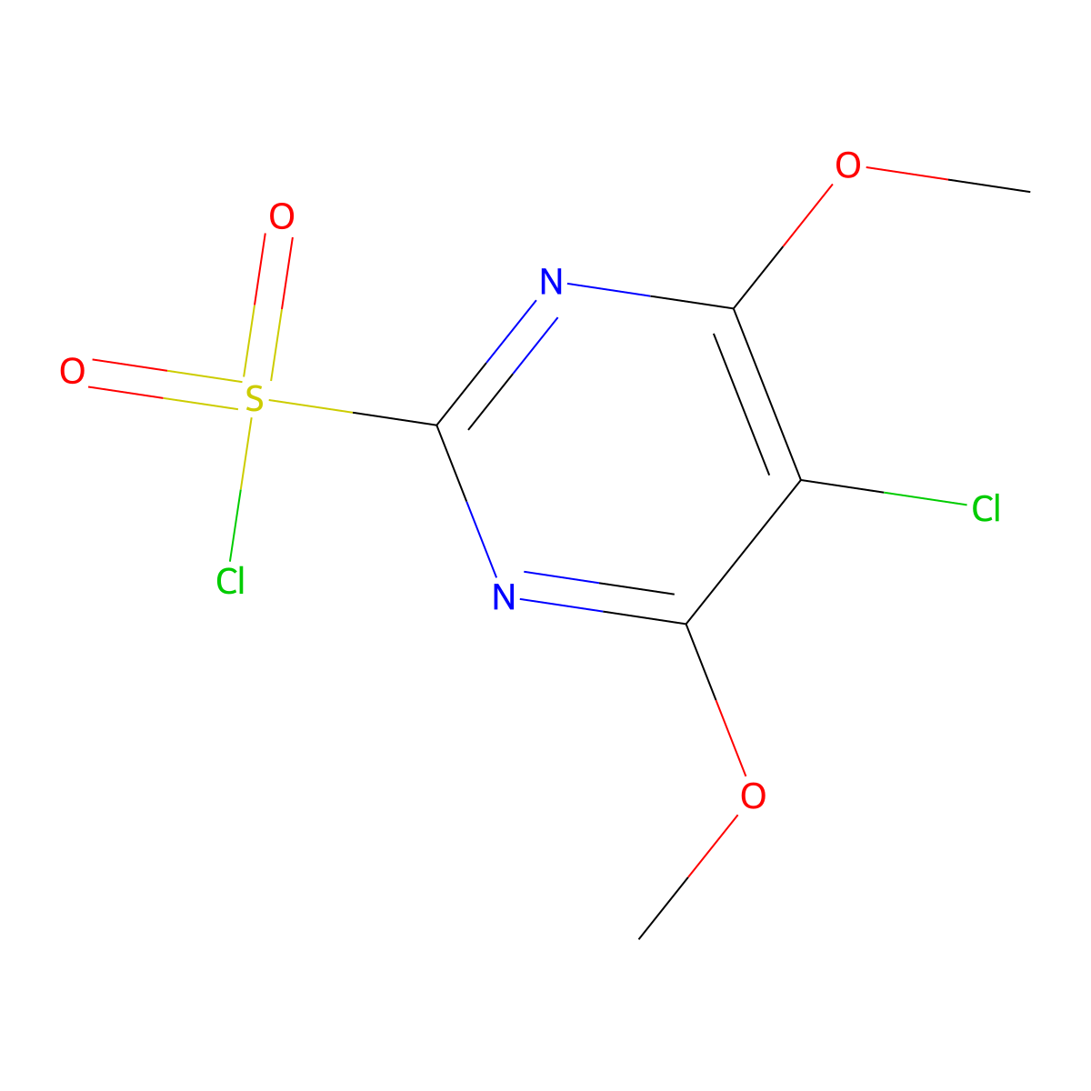 5-Chloro-4,6-dimethoxypyrimidine-2-sulfonyl chloride molecular structure, CAS 2168878-25-7