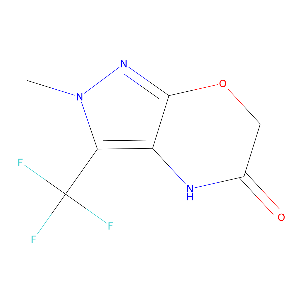 2-methyl-3-(trifluoromethyl)-2H,4H,5H,6H-pyrazolo[3,4-b][1,4]oxazin-5-one molecular structure, CAS 2168886-39-1