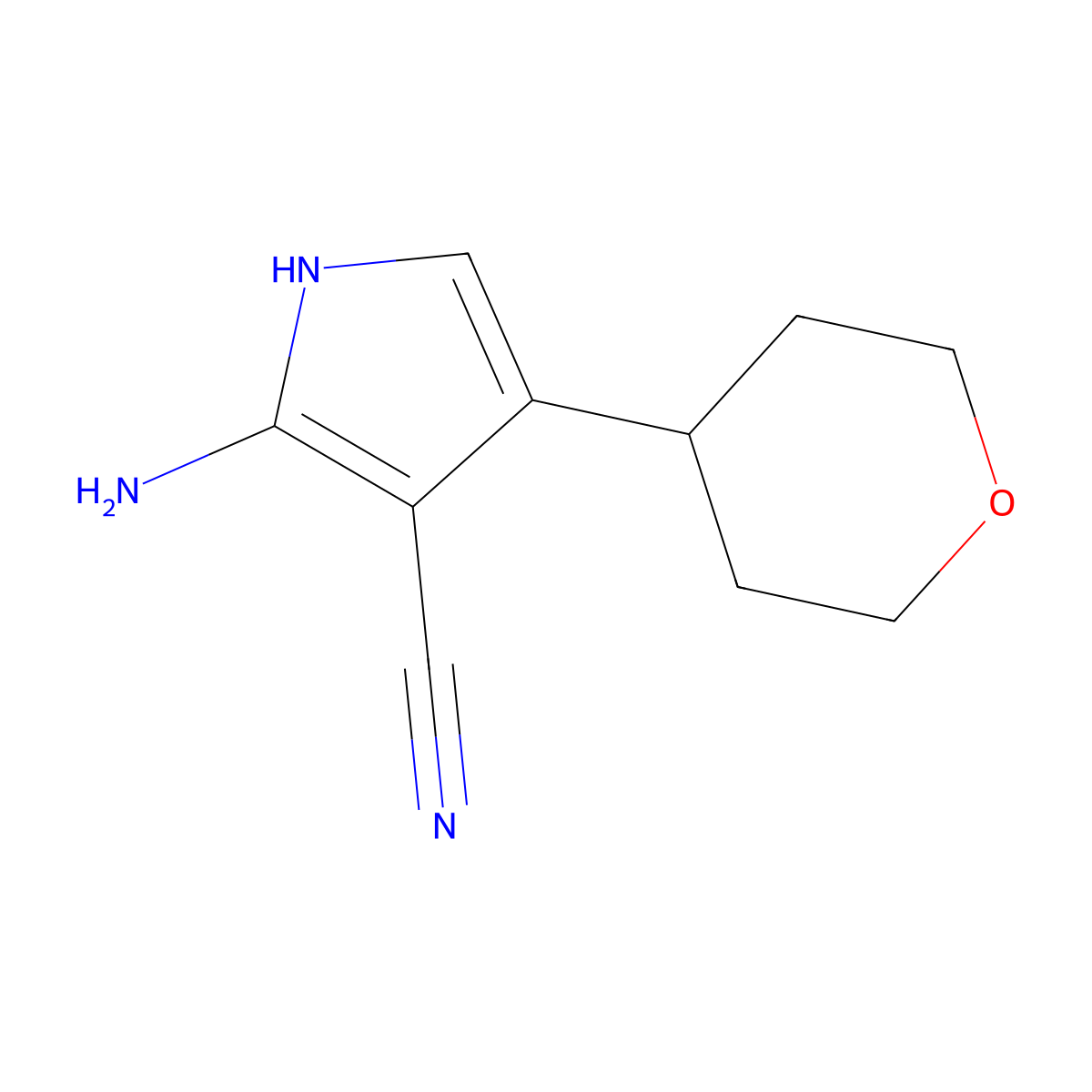 2-Amino-4-(oxan-4-yl)-1H-pyrrole-3-carbonitrile molecular structure, CAS 2168888-89-7