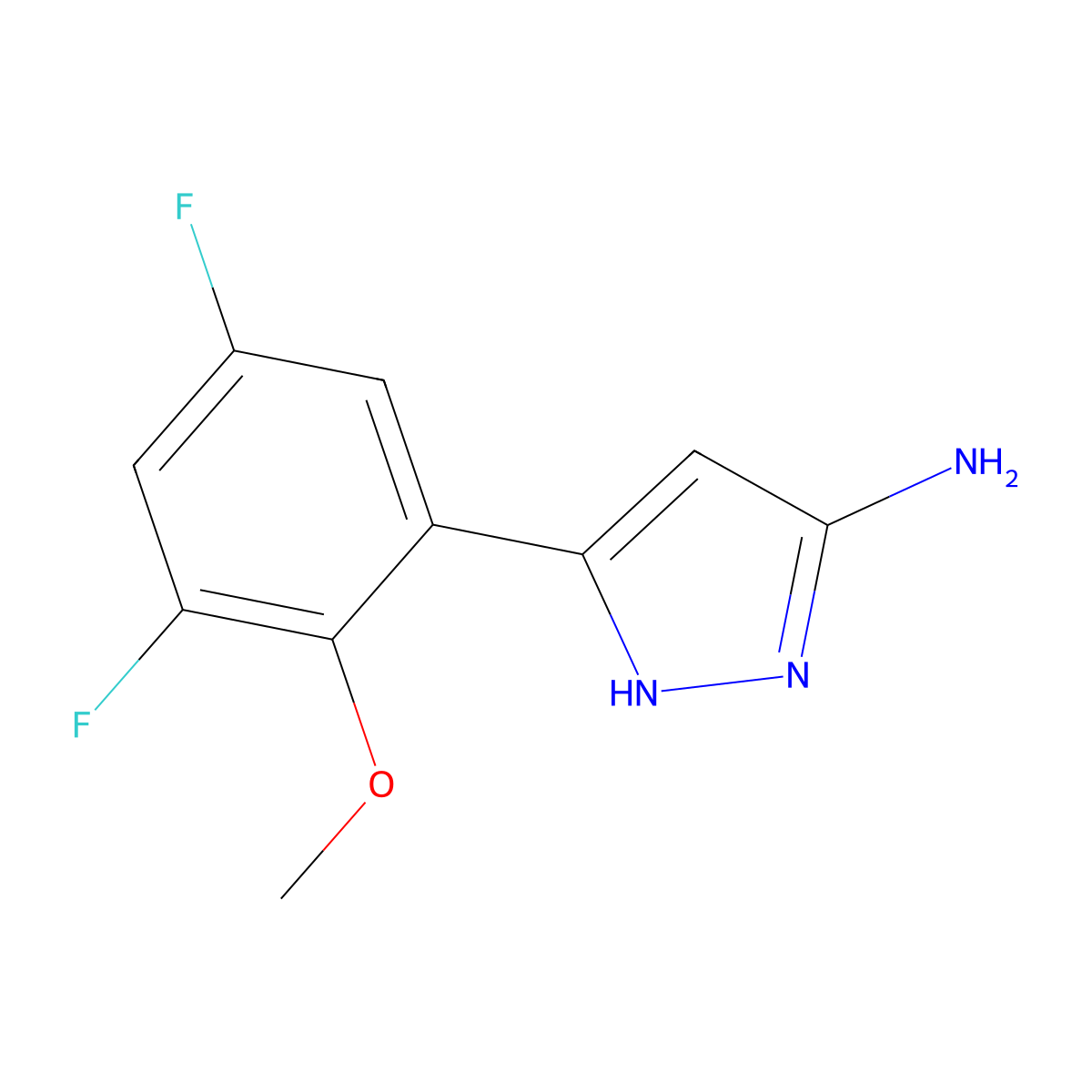 5-(3,5-difluoro-2-methoxyphenyl)-1H-pyrazol-3-amine molecular structure, CAS 2168899-74-7