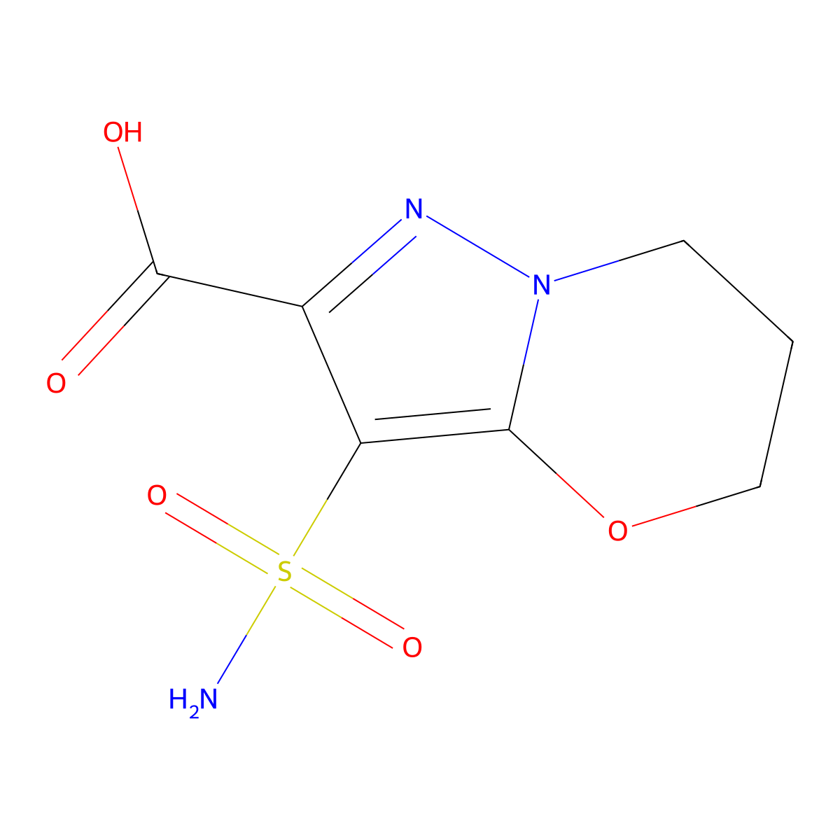 3-sulfamoyl-5H,6H,7H-pyrazolo[3,2-b][1,3]oxazine-2-carboxylic acid molecular structure, CAS 2168910-47-0