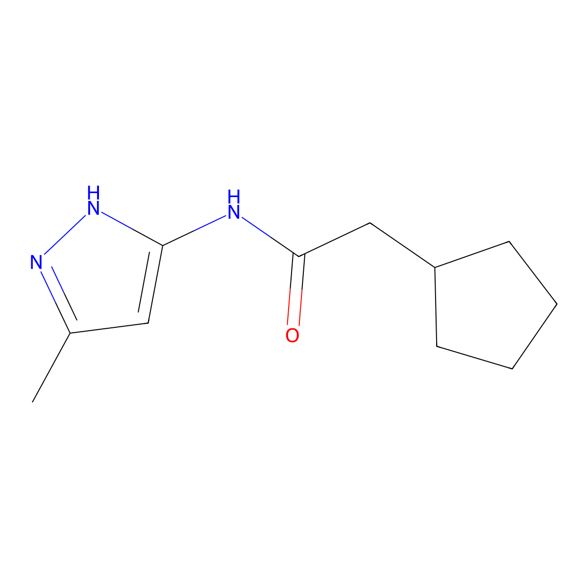 2-cyclopentyl-N-(5-methyl-1H-pyrazol-3-yl)acetamide molecular structure, CAS 2168912-72-7