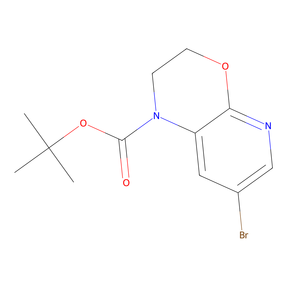 tert-butyl 7-bromo-1H,2H,3H-pyrido(2,3-b)(1,4)oxazine-1-carboxylate molecular structure, CAS 2168945-54-6