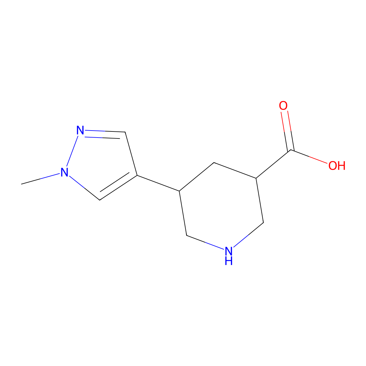 5-(1-methyl-1H-pyrazol-4-yl)piperidine-3-carboxylic acid molecular structure, CAS 2168949-77-5