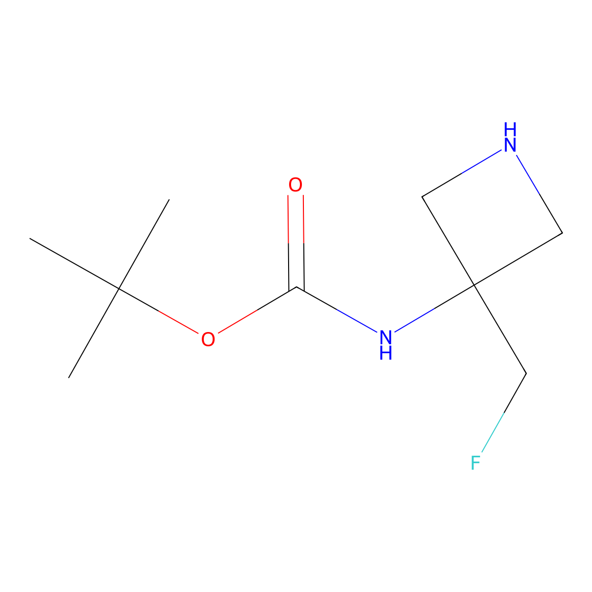 tert-butyl N-[3-(fluoromethyl)azetidin-3-yl]carbamate molecular structure, CAS 2168954-72-9