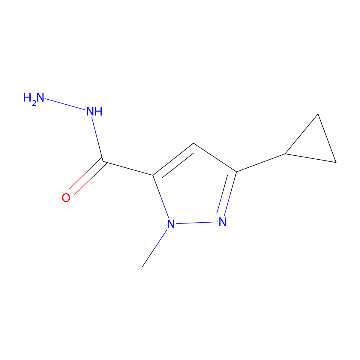 3-Cyclopropyl-1-methyl-1h-pyrazole-5-carbohydrazide molecular structure, CAS 2168958-23-2
