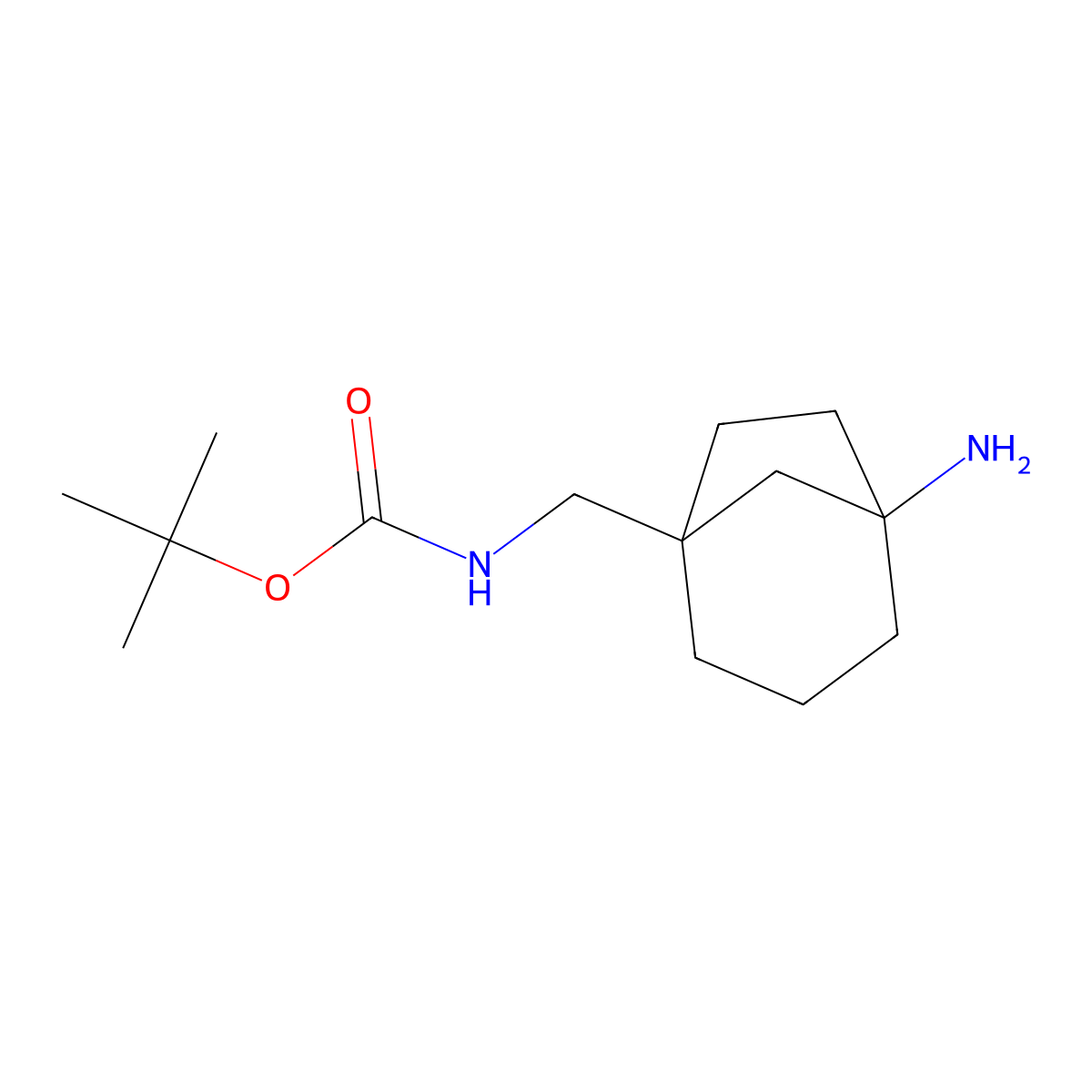 Tert-butyl ((5-aminobicyclo[3.2.1]octan-1-yl)methyl)carbamate molecular structure, CAS 2168968-23-6