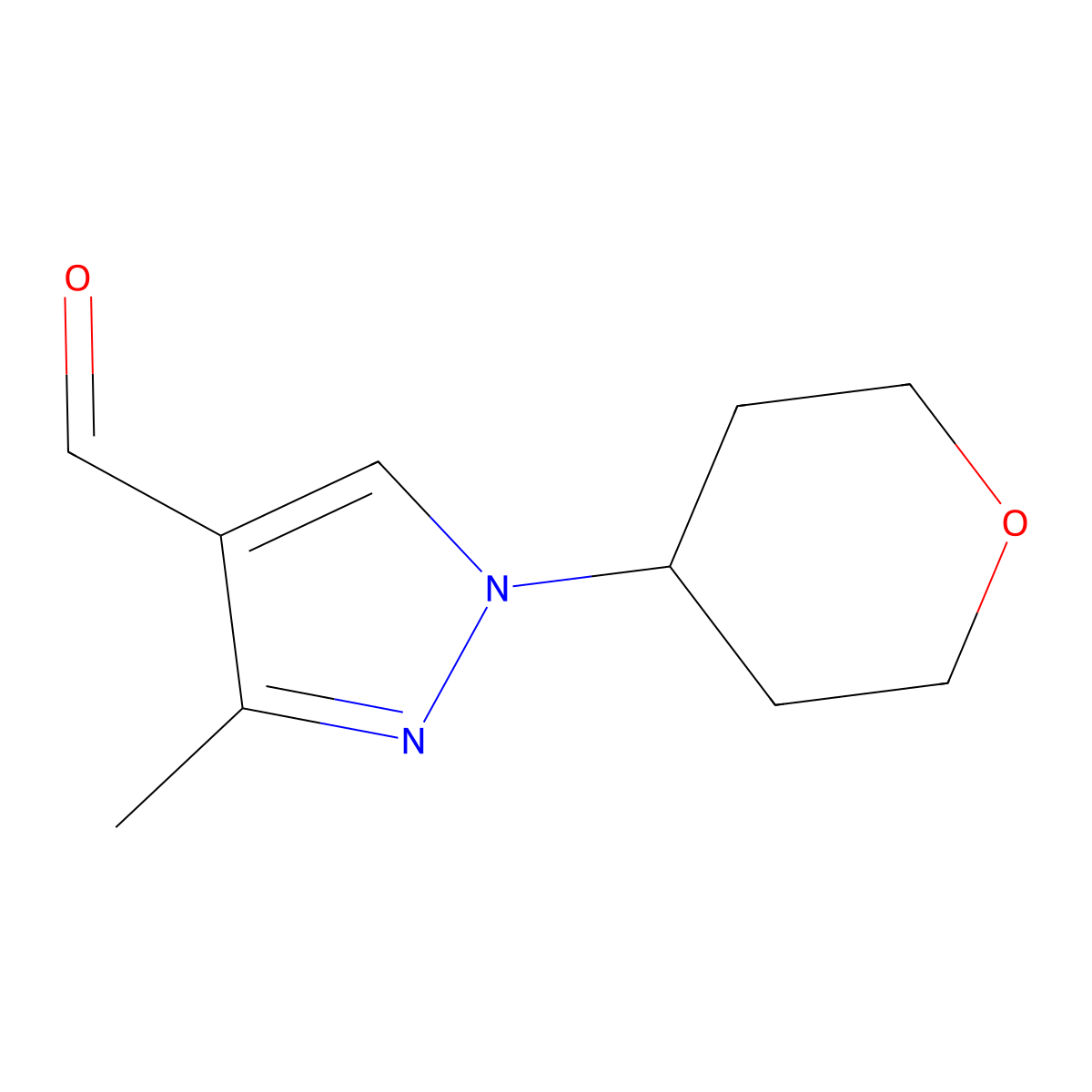 3-methyl-1-(oxan-4-yl)-1H-pyrazole-4-carbaldehyde molecular structure, CAS 2168968-81-6