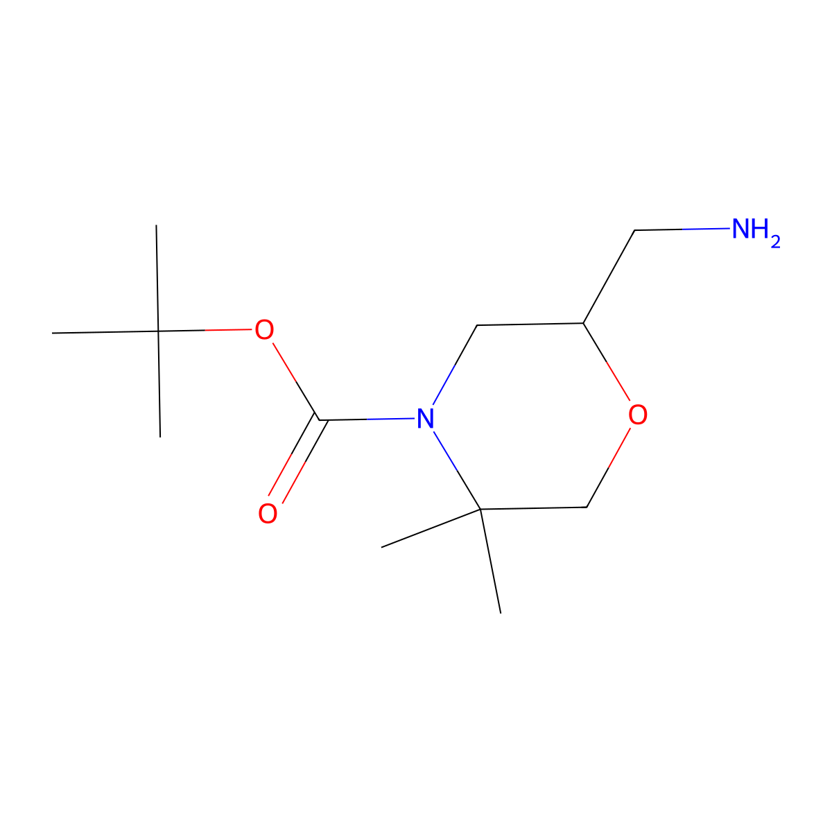 Tert-butyl 2-(aminomethyl)-5,5-dimethylmorpholine-4-carboxylate molecular structure, CAS 2168976-91-6