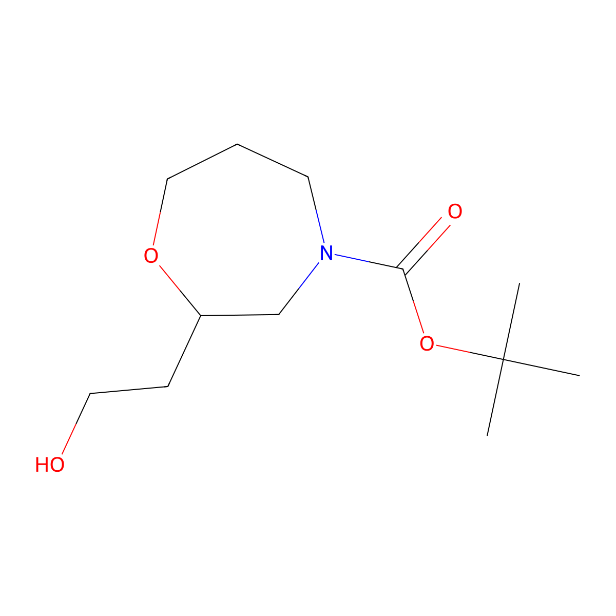 Tert-butyl 2-(2-hydroxyethyl)-1,4-oxazepane-4-carboxylate molecular structure, CAS 2168983-82-0