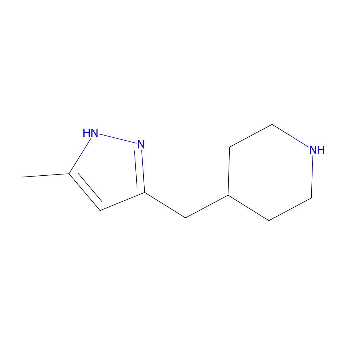 4-[(5-methyl-1H-pyrazol-3-yl)methyl]piperidine molecular structure, CAS 2168991-52-2
