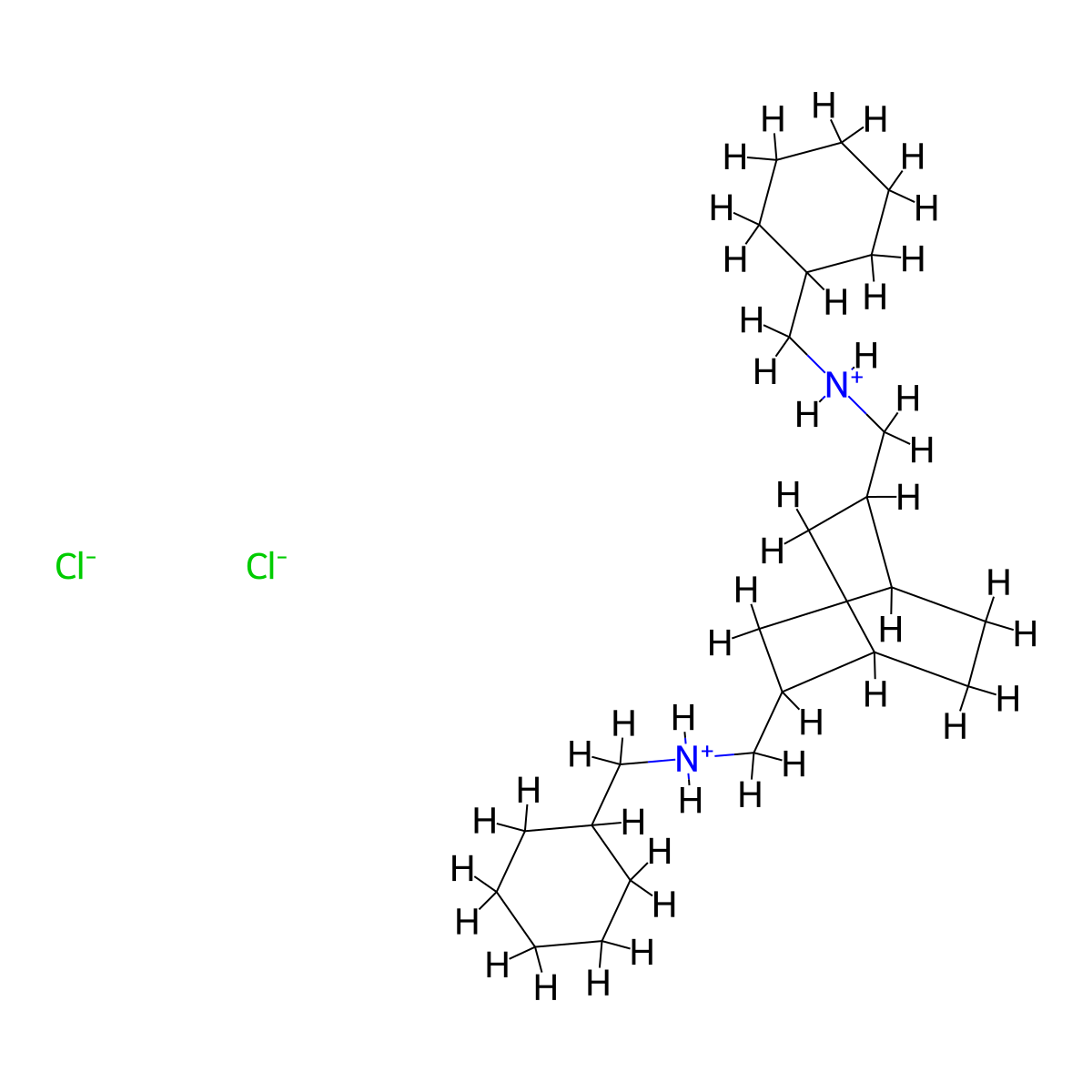1,4-Bicyclo(2.2.2)octanebis(methylamine), N,N'-bis(cyclohexylmethyl)-, dihydrochloride molecular structure, CAS 2169-39-3