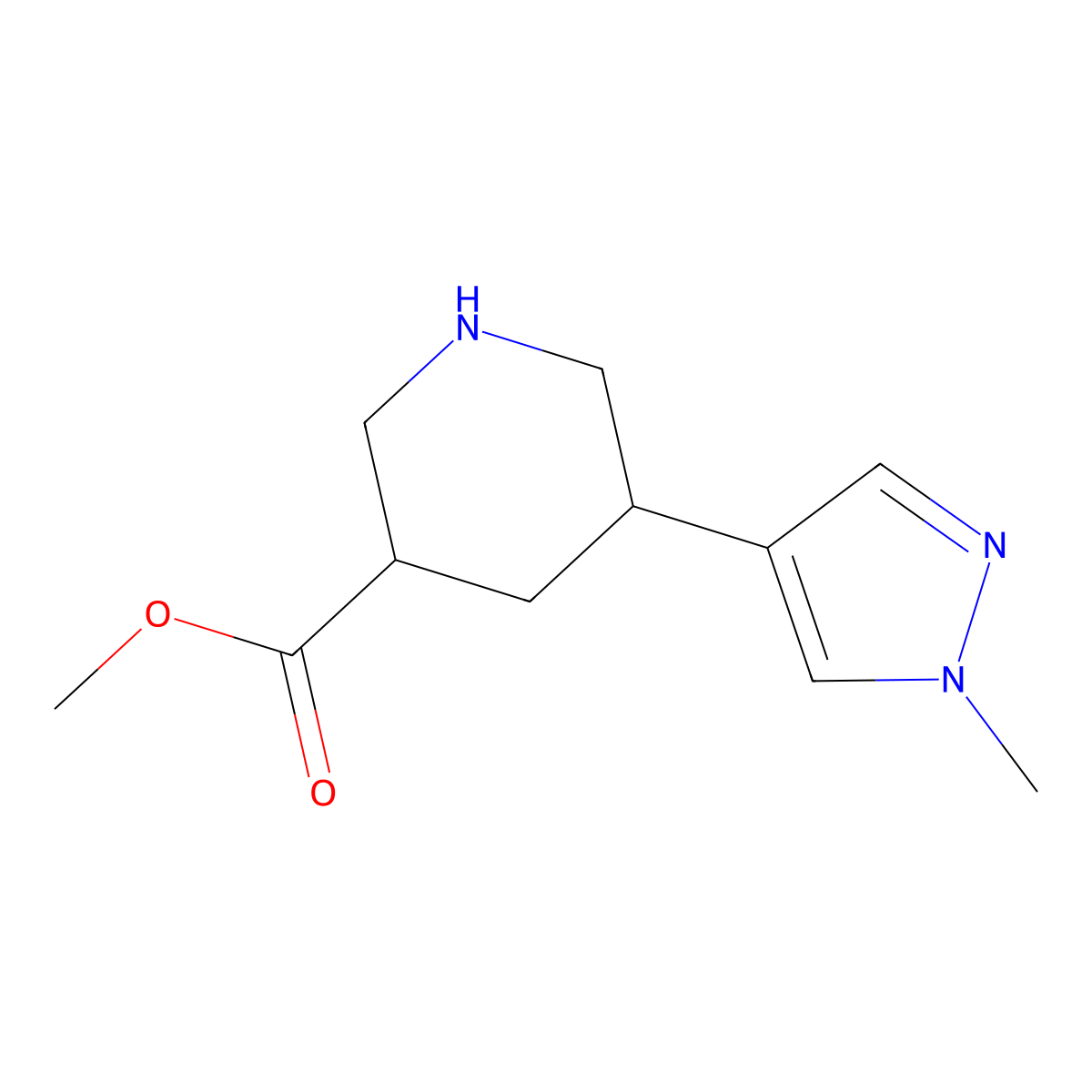 methyl 5-(1-methyl-1H-pyrazol-4-yl)piperidine-3-carboxylate molecular structure, CAS 2169004-37-7