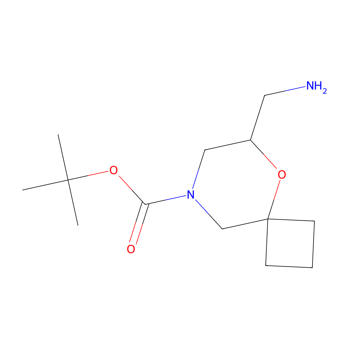 Tert-butyl 6-(aminomethyl)-5-oxa-8-azaspiro[3.5]nonane-8-carboxylate molecular structure, CAS 2169022-82-4