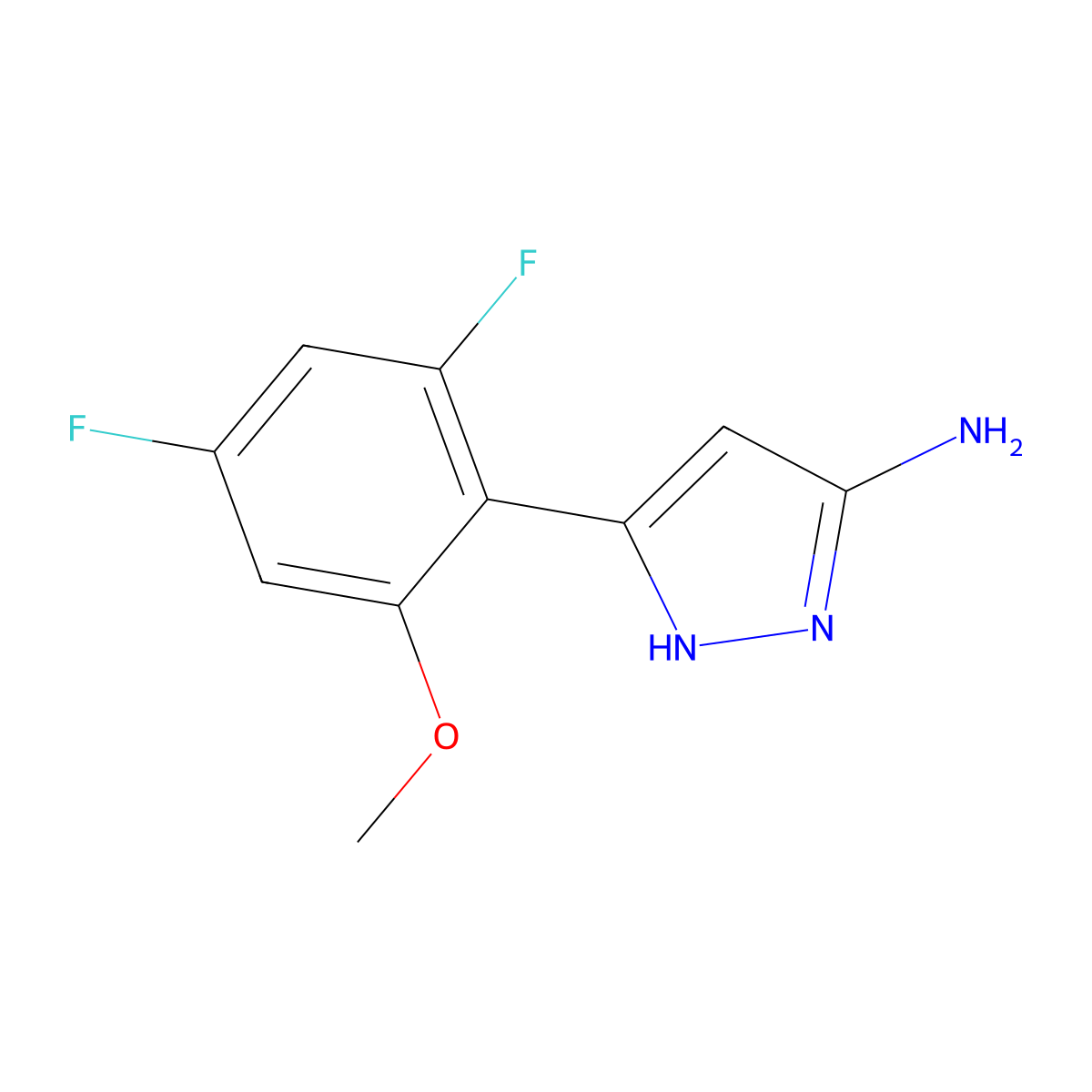 5-(2,4-difluoro-6-methoxyphenyl)-1H-pyrazol-3-amine molecular structure, CAS 2169027-49-8