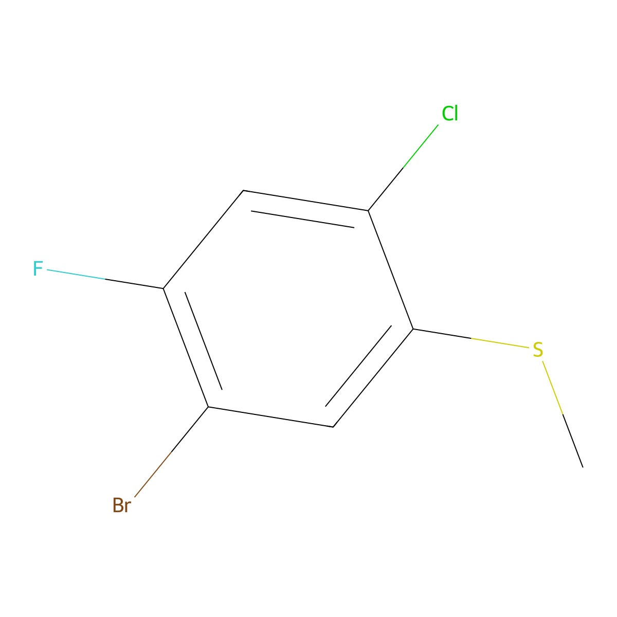 (5-Bromo-2-chloro-4-fluorophenyl)(methyl)sulfane molecular structure, CAS 2169052-95-1
