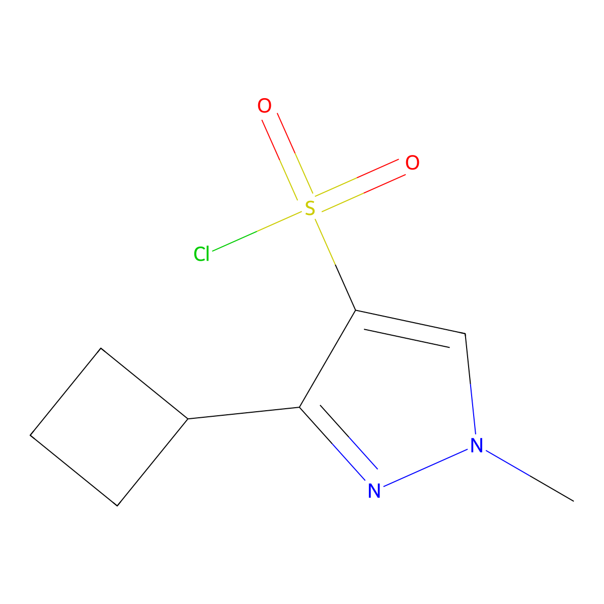 3-Cyclobutyl-1-methyl-1H-pyrazole-4-sulfonyl chloride molecular structure, CAS 2169086-17-1