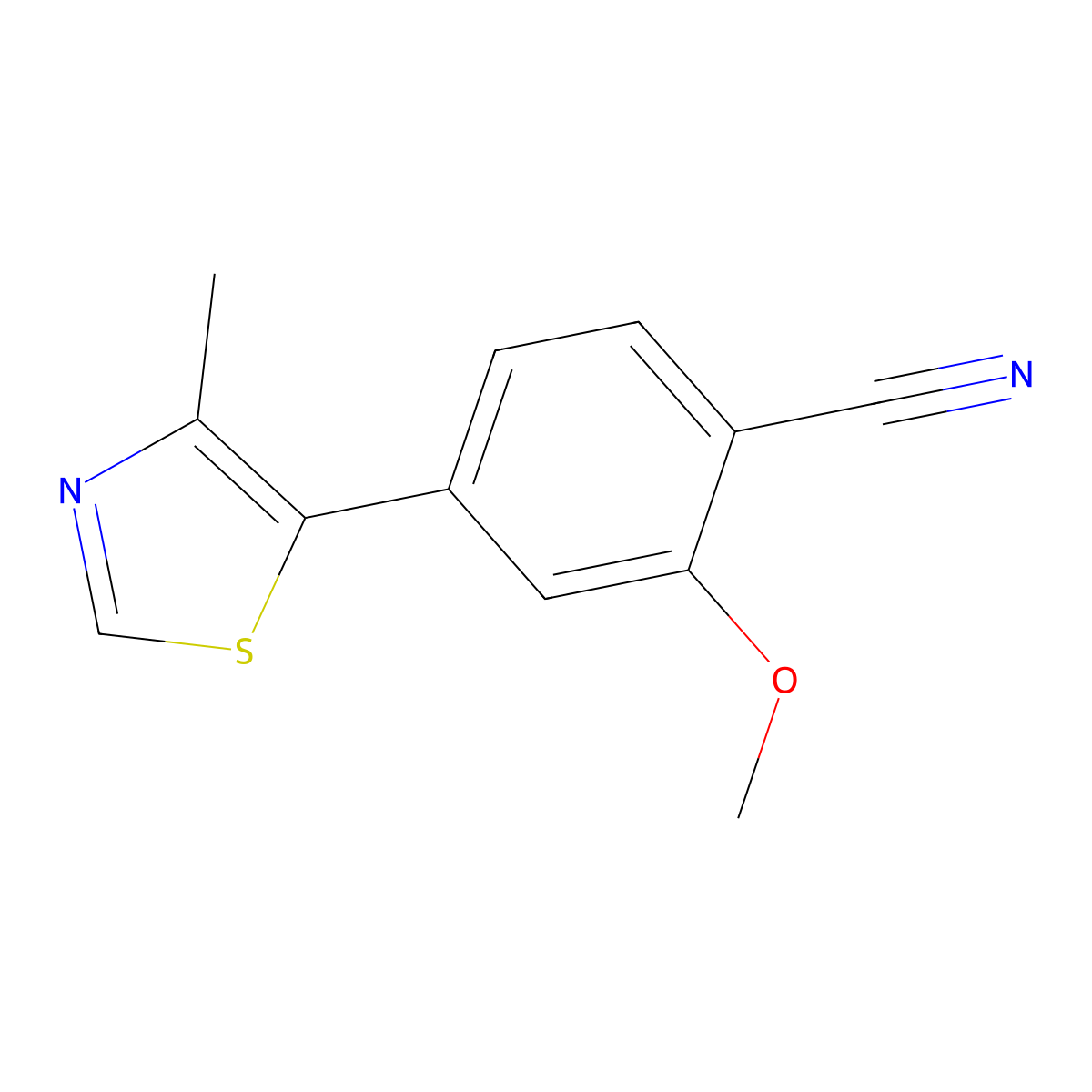 2-Methoxy-4-(4-methylthiazol-5-yl)benzonitrile molecular structure, CAS 2169091-01-2