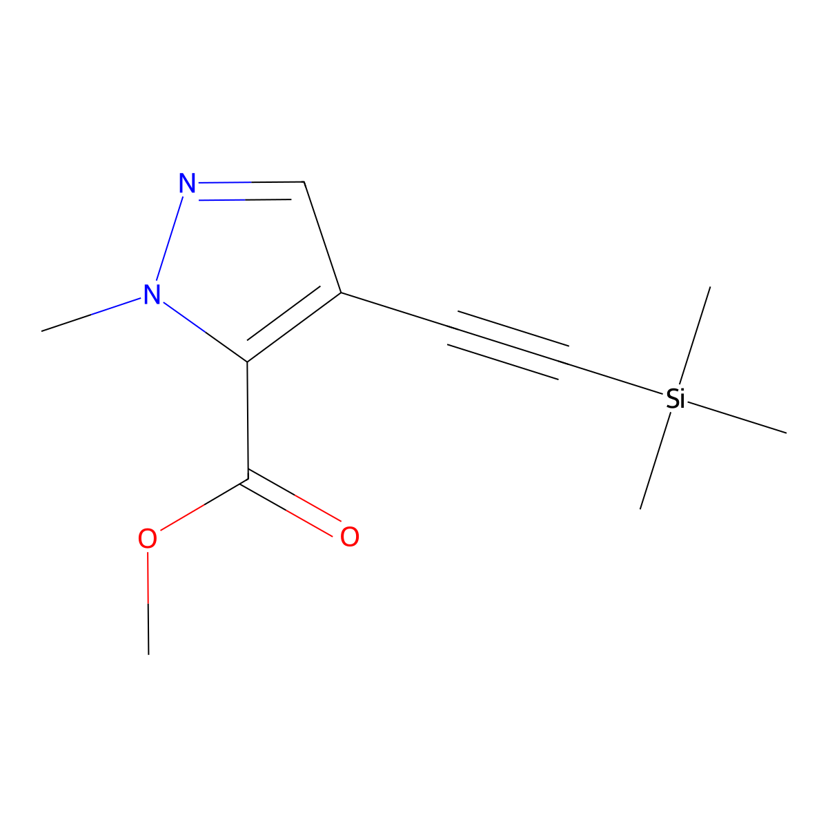methyl 1-methyl-4-((trimethylsilyl)ethynyl)-1H-pyrazole-5-carboxylate molecular structure, CAS 2169103-42-6