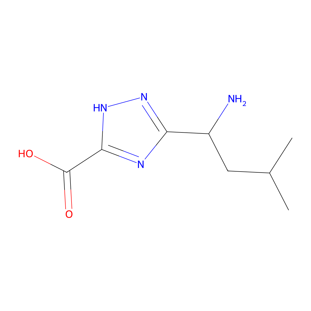 3-(1-amino-3-methylbutyl)-1H-1,2,4-triazole-5-carboxylic acid molecular structure, CAS 2169112-31-4