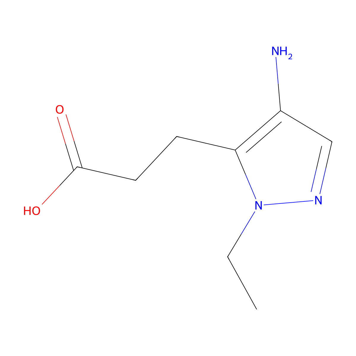 3-(4-amino-1-ethyl-1H-pyrazol-5-yl)propanoic acid molecular structure, CAS 2169117-79-5