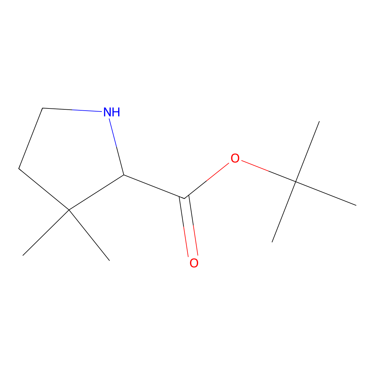 Tert-butyl 3,3-dimethylpyrrolidine-2-carboxylate molecular structure, CAS 2169127-80-2