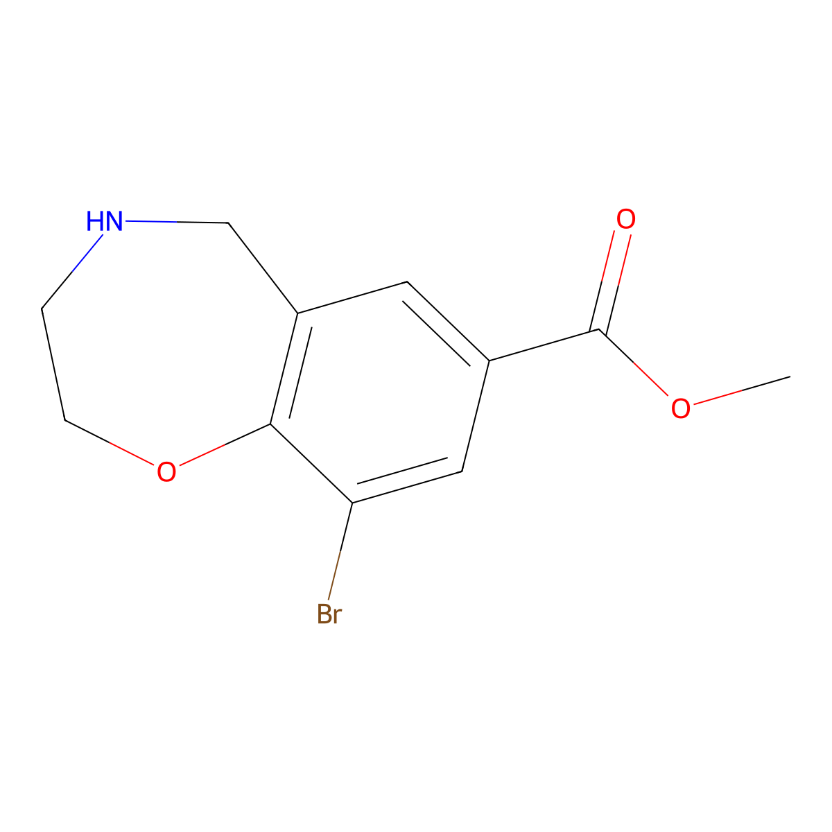 Methyl 9-bromo-2,3,4,5-tetrahydro-1,4-benzoxazepine-7-carboxylate molecular structure, CAS 2169140-64-9