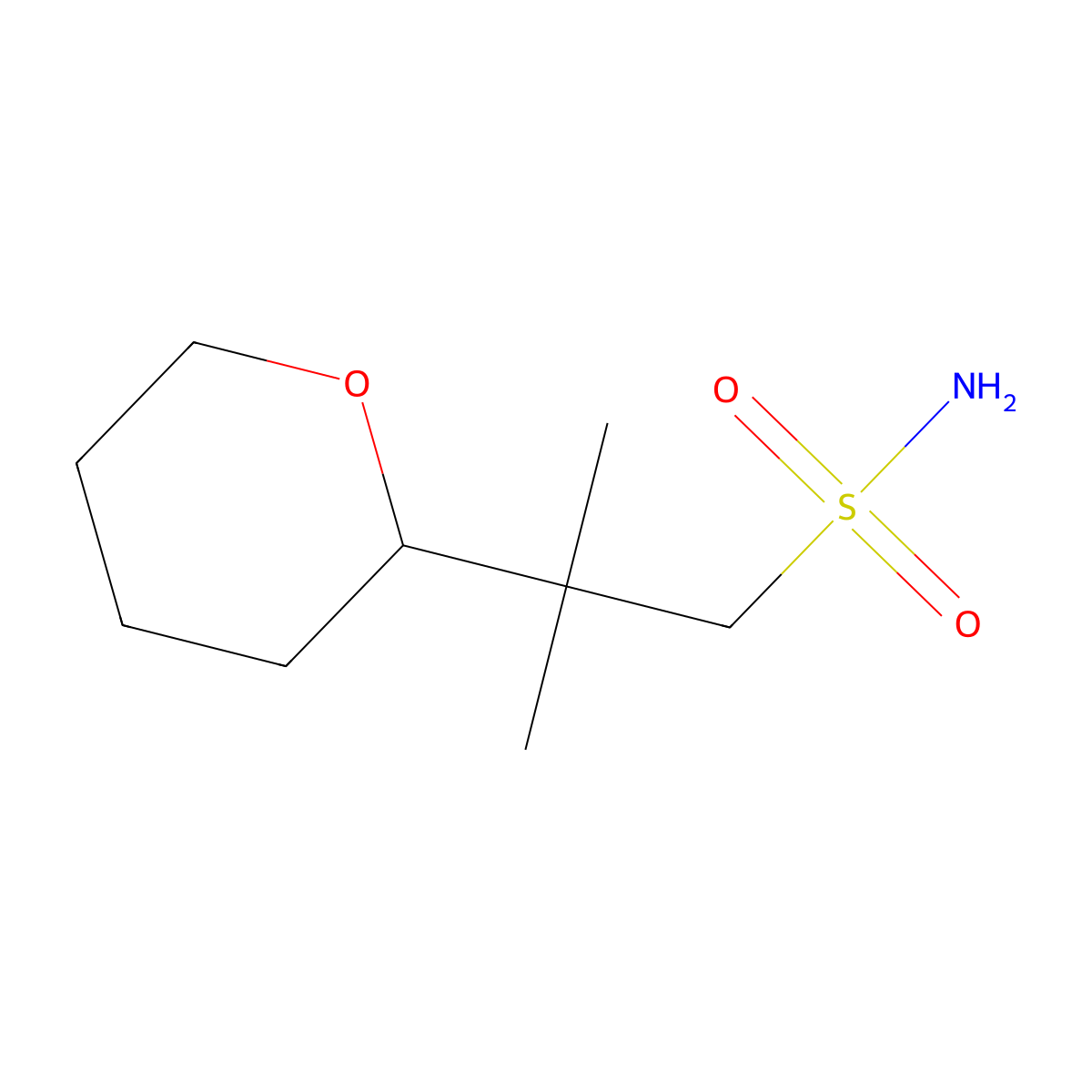 2-Methyl-2-(oxan-2-yl)propane-1-sulfonamide molecular structure, CAS 2169148-34-7