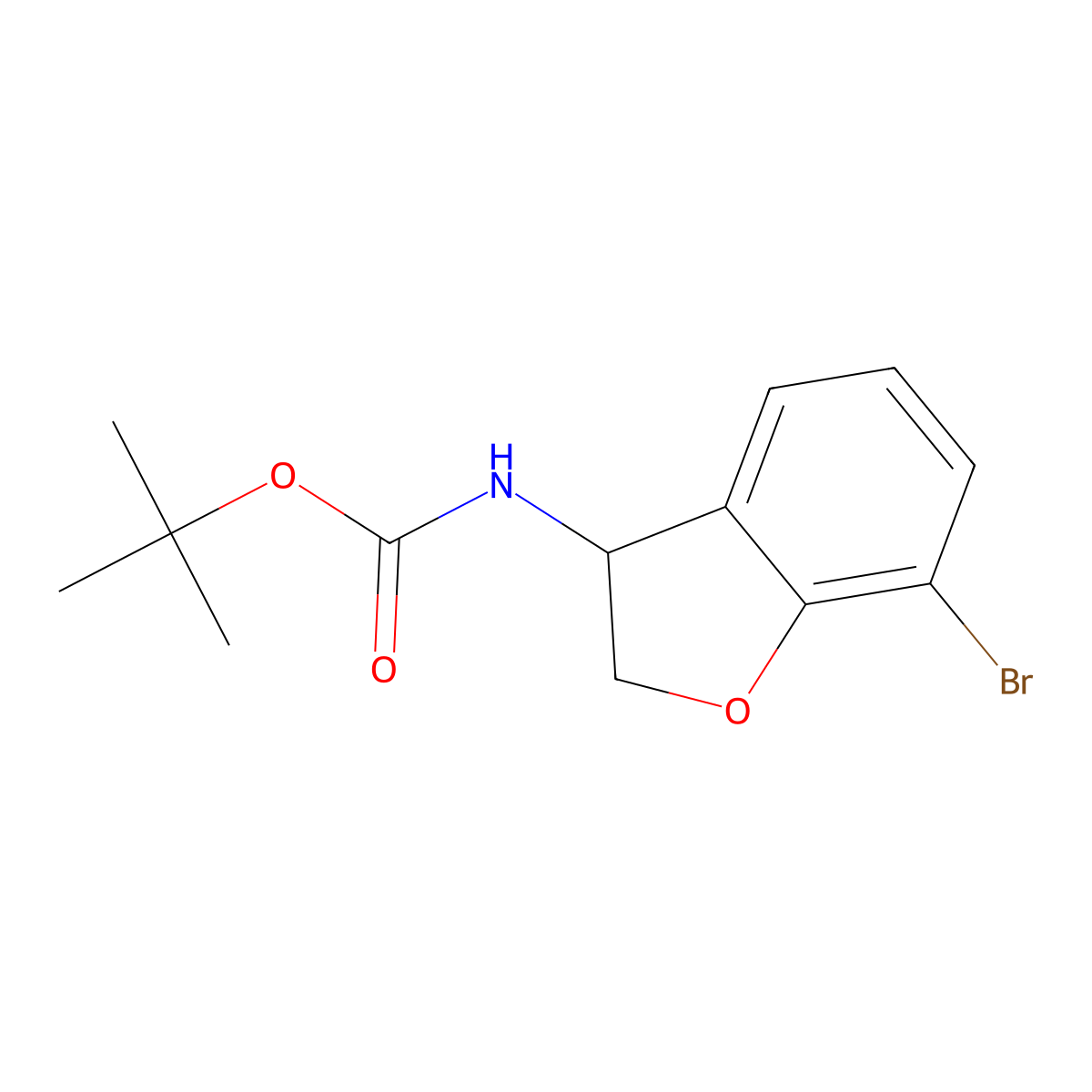 tert-butyl N-(7-bromo-2,3-dihydro-1-benzofuran-3-yl)carbamate molecular structure, CAS 2169148-55-2