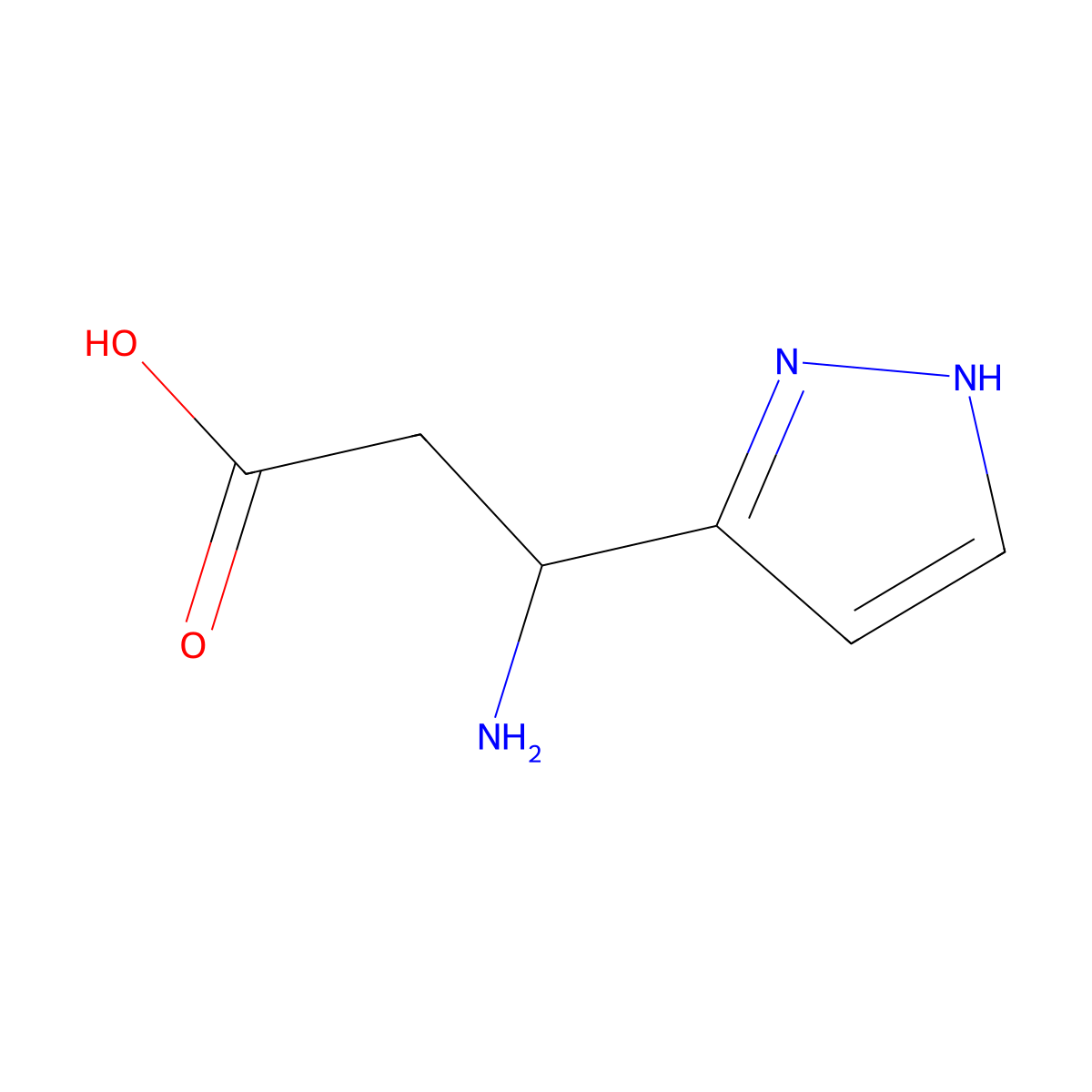 3-amino-3-(1H-pyrazol-3-yl)propanoic acid molecular structure, CAS 2169150-80-3